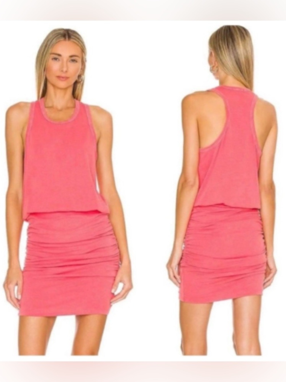 Anthropologie Sundry NWT Ruched Racerback Drop Waist Dress Pink Size Large Beach